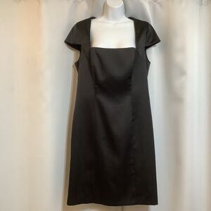Onyx Nite Dress Women’s Size 12 Satin Sheen, Square Neck, Cap Sleeve Black